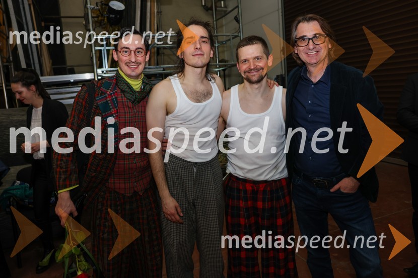  Žan Koprivnik, igralec;  Petja Labović, igralec;  Matevž Biber, igralec;  Aleksandar  Popovski, režiser, umetniški direktor Drame SNG MariborFrank V., premiera drame v SNG Maribor