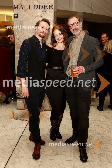  Jure Kopušar, igralec;  Barbara Kramar, Novartis v Sloveniji;  Blaž Valič, igralecAntigona, premiera drame, SNG Nova Gorica