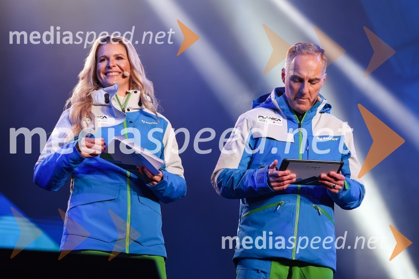  Bernarda Žarn, voditeljica;  Igor Evgen Bergant, novinar in TV voditelj43. FIS svetovno prvenstvo v nordijskem smučanju, slovesnost ob odprtju