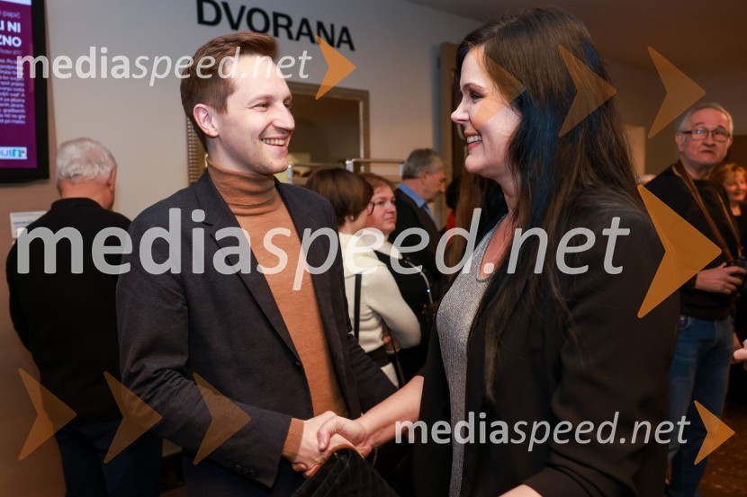  Matija Kovač, župan, MO Celje;  Janja Sluga, poslanka DZ31. Dnevi Komedije v Celju, otvoritev festivala s predstavo Nikoli ni prepozno