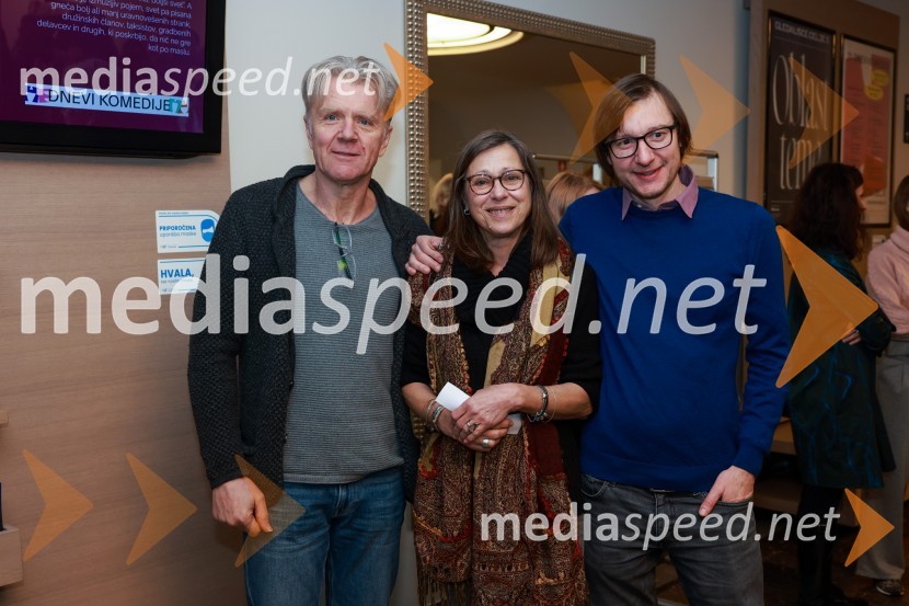  Branko Završan, igralec;  Jerneja Volfand, vodja programa SLG Celje;  Andrej Jus, režiser31. Dnevi Komedije v Celju, otvoritev festivala s predstavo Nikoli ni prepozno