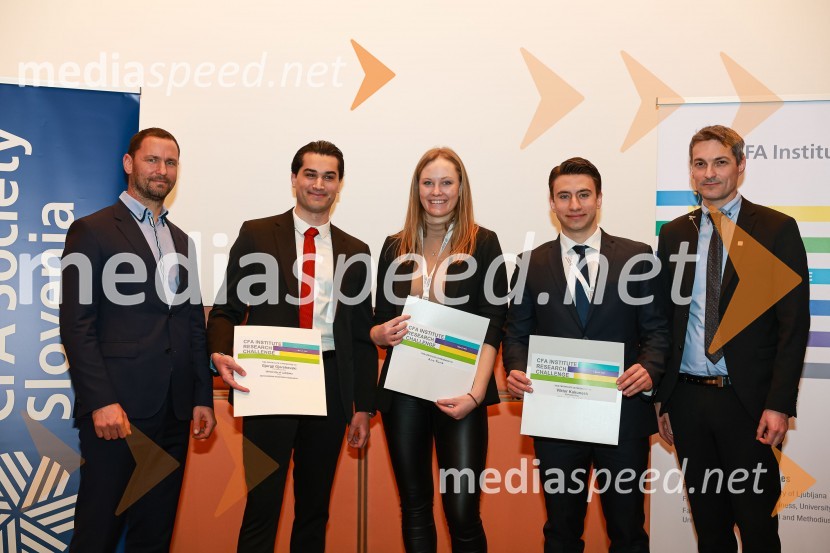 dr. Primož Dolenc, Banka Slovenije;  Gjorgji Gjorshevski;  Ana Šenk;  Viktor Kukunesh;  Bojan Ivanc, CFA, CAIA, član upravnega odbora društva CFA Slovenija in glavni ekonomist Analitike GZS, lokalni koordinator CFA Research Challenge 2022CFA Research Challenge Local finals 2022/2023