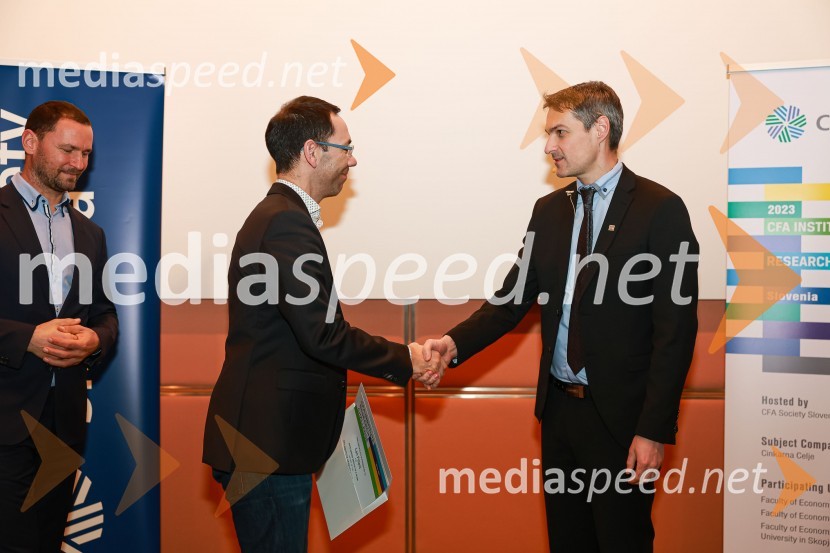 dr. Primož Dolenc, Banka Slovenije;  Lan Filipič, CFA, Senior Manager, Deloitte in član upravnega odbora društva CFA;  Bojan Ivanc, CFA, CAIA, član upravnega odbora društva CFA Slovenija in glavni ekonomist Analitike GZS, lokalni koordinator CFA Research Challenge 2022CFA Research Challenge Local finals 2022/2023