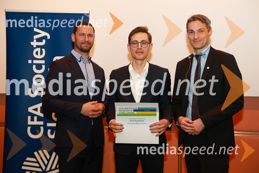 dr. Primož Dolenc, Banka Slovenije;  Karol Brodzinski;  Bojan Ivanc, CFA, CAIA, član upravnega odbora društva CFA Slovenija in glavni ekonomist Analitike GZS, lokalni koordinator CFA Research Challenge 2022CFA Research Challenge Local finals 2022/2023