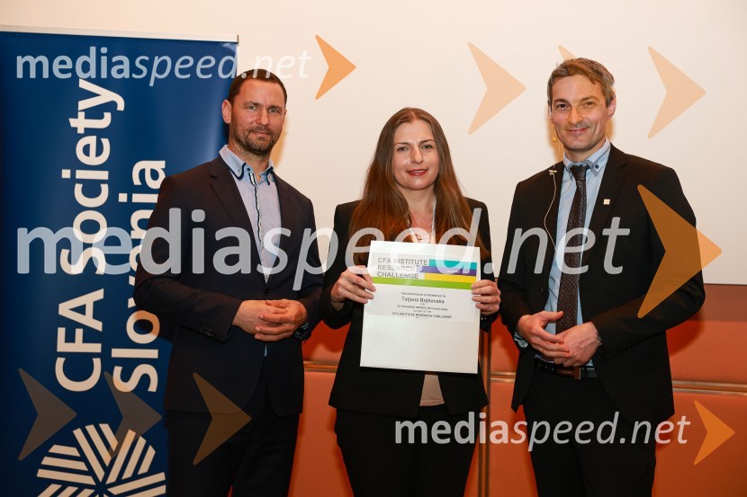 dr. Primož Dolenc, Banka Slovenije;  Tatjana Bojkovska, CFA, CAIA, CIPM;  Bojan Ivanc, CFA, CAIA, član upravnega odbora društva CFA Slovenija in glavni ekonomist Analitike GZS, lokalni koordinator CFA Research Challenge 2022CFA Research Challenge Local finals 2022/2023