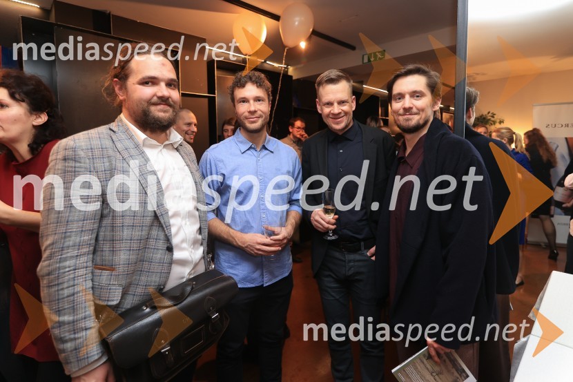  Luka Marcen, režiser;  Peter Petkovšek, režiser;  Luka Nabergoj, pomočnik ravnateljice SNG Drama Ljubljana;  Klemen Janežič, igralec Gospa Dalloway, premiera, SNG Drama Ljubljana