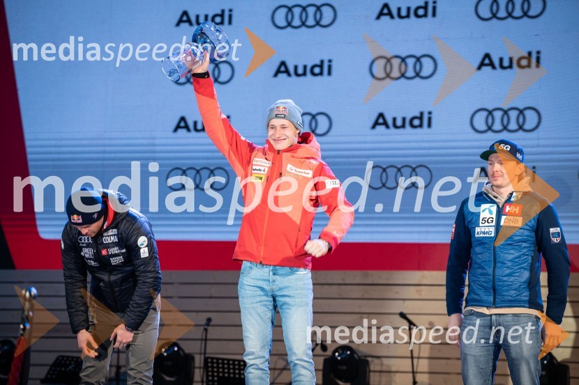  Alexis Pinturault, smučar (Francija);  Marco Odermatt, smučar (Švica);  Henrik Kristoffersen, smučar (Norveška)Podelitev pokalov sobotnega veleslaloma in javni žreb, 62. Pokal Vitranc