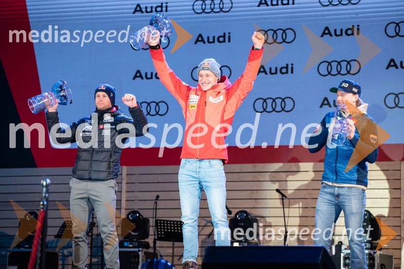  Alexis Pinturault, smučar (Francija);  Marco Odermatt, smučar (Švica);  Henrik Kristoffersen, smučar (Norveška)Podelitev pokalov sobotnega veleslaloma in javni žreb, 62. Pokal Vitranc