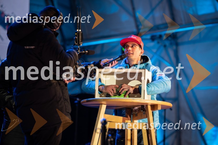  Žan Kranjec, smučarPodelitev pokalov sobotnega veleslaloma in javni žreb, 62. Pokal Vitranc