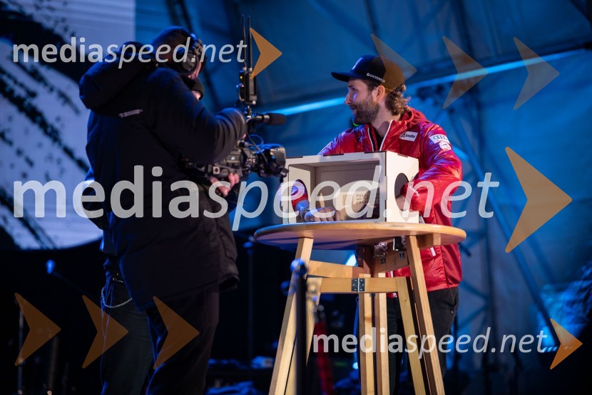  Marco Schwarz, smučar, AvstrijaPodelitev pokalov sobotnega veleslaloma in javni žreb, 62. Pokal Vitranc