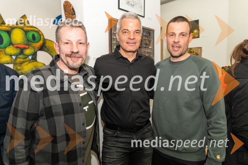  Slaven Lunar Kosanovic, hrvaški grafitar in multidisciplinarnega umetnik;  Aleksander Saša Arsenovič, župan, Mestna občina Maribor;  Tine Lugarič, kreativni direktor, agencija TrampolinRecycle or Try, otvoritev razstave v UGM