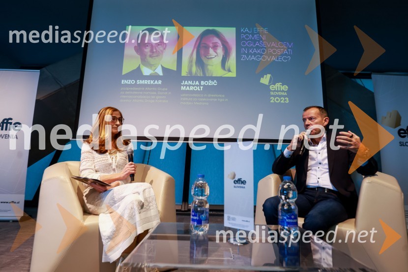 Janja Božič Marolt, direktorica, Mediana d.o.o., predsednica Effie Slovenija 2023;  Enzo Smrekar, predsednik uprave Droge Kolinske in glavni direktor strateškega poslovnega področja v Atlantic Grupi, predsednik SZS, podpredsednik Olimpijskega komiteja SlovenijeEffie dan 2023