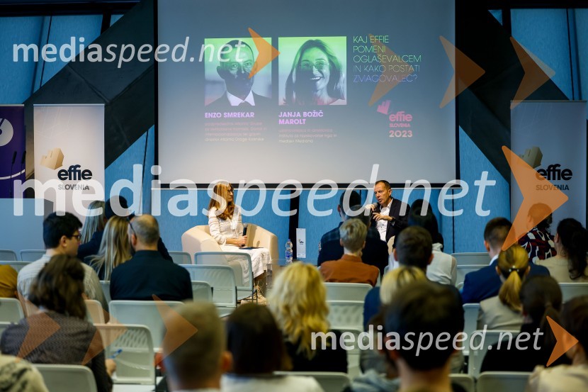  Janja Božič Marolt, direktorica, Mediana d.o.o., predsednica Effie Slovenija 2023;  Enzo Smrekar, predsednik uprave Droge Kolinske in glavni direktor strateškega poslovnega področja v Atlantic Grupi, predsednik SZS, podpredsednik Olimpijskega komiteja SlovenijeEffie dan 2023