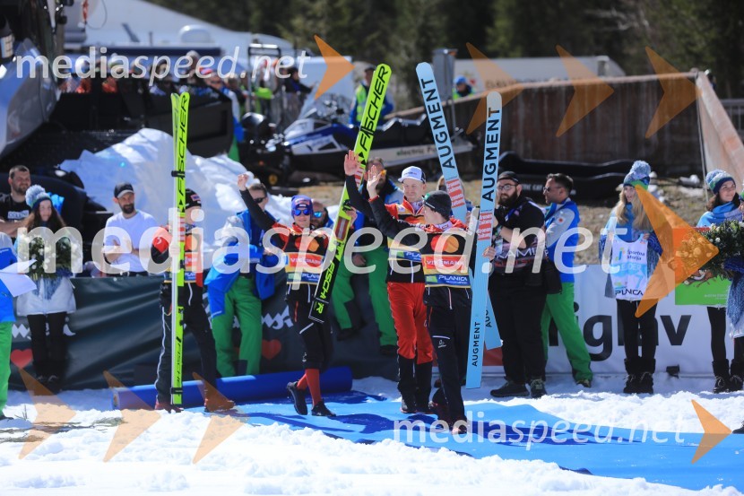  Jan Hörl, smučarski skakalec (Avstrija);  Stefan Kraft, smučarski skakalec (Avstrija);  Michael  Hayböeck, smučarski skakalec (Avstrija);  Daniel Tschofenig, smučarski skakalec (Avstrija)Planica 2023, sobota