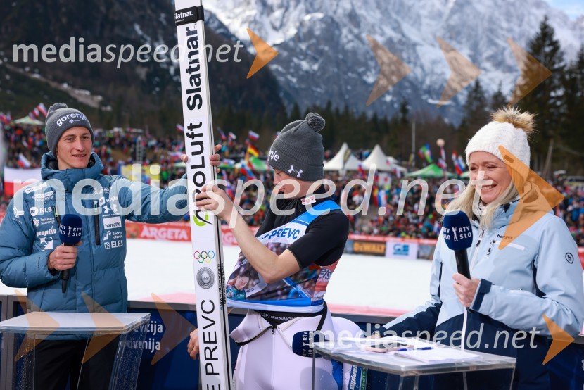  Peter  Prevc, smučarski skakalec;  Cene Prevc, smučarski skakalec;  Polona Bertoncelj, novinarka RTV SlovenijaPlanica 2023, sobota