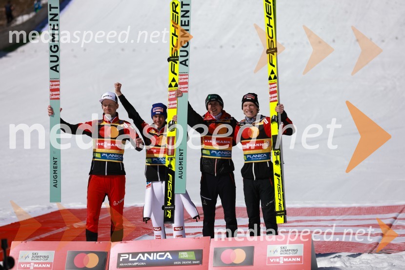  Michael Hayboeck, smučarski skakalec;  Stefan Kraft, smučarski skakalec (Avstrija);  Daniel Tschofenig, smučarski skakalec (Avstrija);  Jan Hörl, smučarski skakalec (Avstrija)Planica 2023, sobota