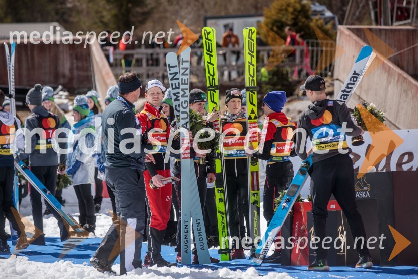  Michael  Hayböeck, smučarski skakalec (Avstrija);  Daniel Tschofenig, smučarski skakalec (Avstrija);  Jan Hörl, smučarski skakalec (Avstrija);  Stefan Kraft, smučarski skakalec (Avstrija);  Anže Lanišek, smučarski skakalecPlanica 2023, sobota