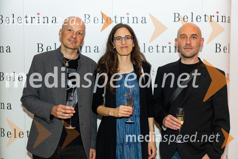  Andraž Gombač, urednik, Beletrina;  Tina  Vrščaj, urednica, Beletrina;  Davorin Lenko, pisateljBeletrinino spomladansko druženje