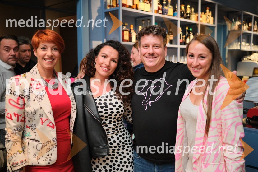  Erika Velušček, podjetnica, M4LINE;  Jelena Vidović;  Jorg Zupan, solastnik, AFTR;  Leonela DomitrovičAFTR, otvoritev nove sodobne restavracije Jorga Zupana in Matjaža Ivanca