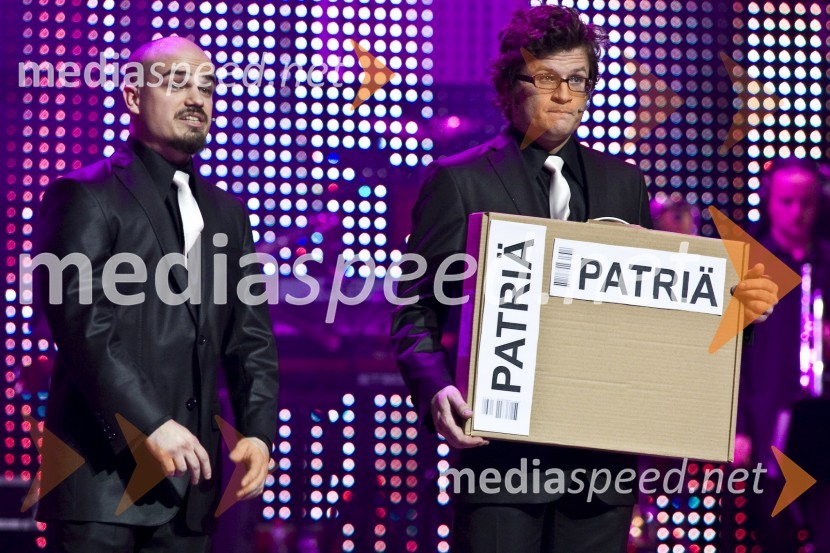 Voditelja Jure Bračič in Igor Karas (Slon in Sadež)Viktorji 2008, dogajanje na odru in v dvorani