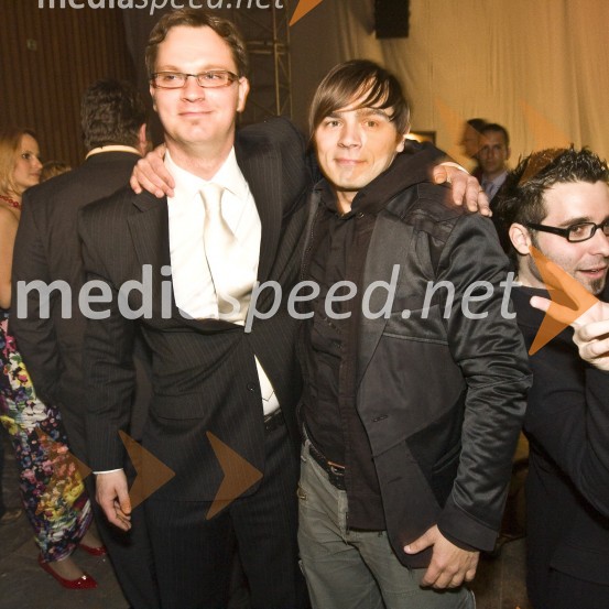 Jurij Zrnec in Lado Bizovičar, voditelja oddaje As ti tud' not paduViktorji 2008, zaključna zabava na Gospodarskem razstavišču