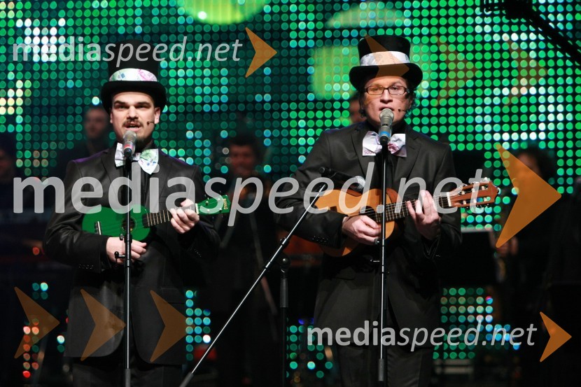 Voditelja Jure Bračič in Igor Karas (Slon in Sadež)Viktorji 2008, dogajanje na odru in v dvorani