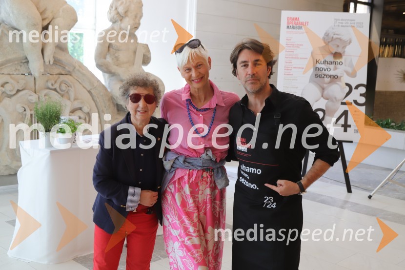  Dragica Petrovič, režiserka in producentka;  Barbra Drnač, novinarka, plesalka, koreografinja in televizijska voditeljica;  Edward Clug, umetniški direktor, Balet SNG MariborPredstavitev repertoarja sezone 2023/2024 Slovenskega narodnega gledališča Maribor