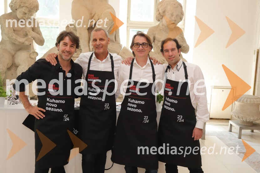  Edward Clug, umetniški direktor, Balet SNG Maribor;  Danilo Rošker, direktor SNG Maribor;  Aleksandar  Popovski, režiser, umetniški direktor Drame SNG Maribor;  Simon Krečič, umetniški direktor Opere SNG MariborPredstavitev repertoarja sezone 2023/2024 Slovenskega narodnega gledališča Maribor