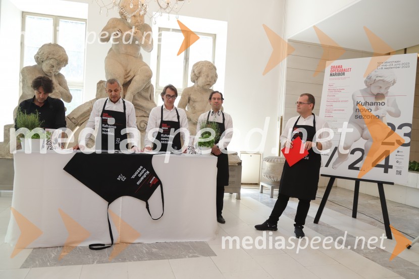  Edward Clug, umetniški direktor, Balet SNG Maribor;  Danilo Rošker, direktor SNG Maribor;  Aleksandar  Popovski, režiser, umetniški direktor Drame SNG Maribor;  Simon Krečič, umetniški direktor Opere SNG Maribor;  Alan Kavčič, predstavnik za odnose z javnostmi SNG MariborPredstavitev repertoarja sezone 2023/2024 Slovenskega narodnega gledališča Maribor