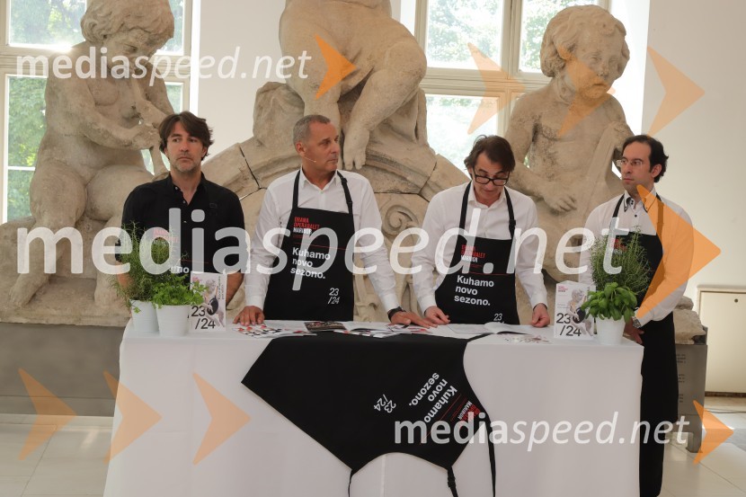  Edward Clug, umetniški direktor, Balet SNG Maribor;  Danilo Rošker, direktor SNG Maribor;  Aleksandar  Popovski, režiser, umetniški direktor Drame SNG Maribor;  Simon Krečič, umetniški direktor Opere SNG MariborPredstavitev repertoarja sezone 2023/2024 Slovenskega narodnega gledališča Maribor