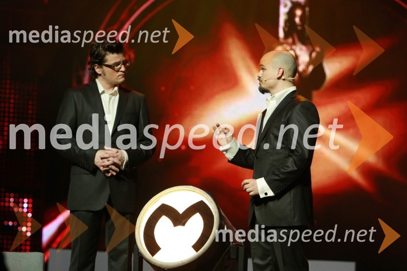 Voditelja Igor Karas in Jure Bračič (Slon in Sadež)  	Viktorji 2008, dogajanje na odru in v dvorani