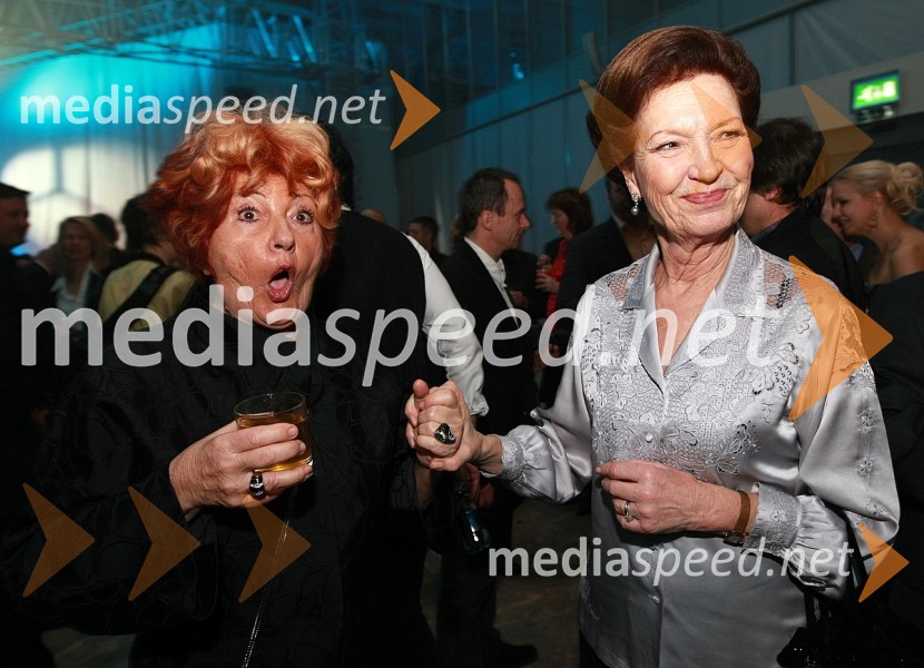 Bernarda Jeklin, nekdanja urednica revije Jana in dobitnica Viktorja za življenjsko delo in Elza Budau, pevkaViktorji 2008, zaključna zabava na Gospodarskem razstavišču