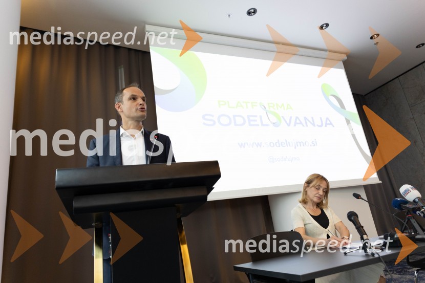  Anže Logar, poslanec SDS, predsednik Ljubljanskega odbora SDS; dr. Alja  Brglez, šefinja kabineta bivšega predsednika RSUstanovitvena seja Platforme sodelovanja, Anže Logar