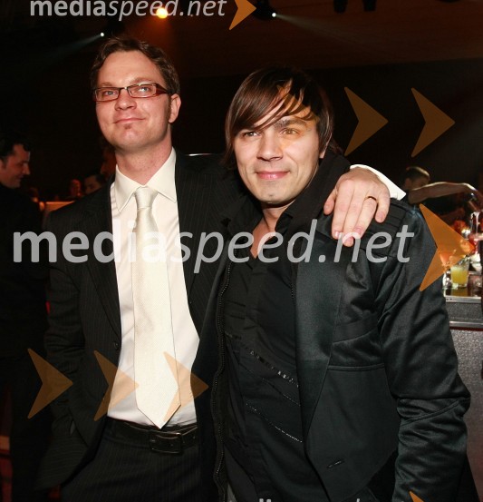 Jurij Zrnec in Lado Bizovičar, voditelja oddaje As ti tud' not paduViktorji 2008, zaključna zabava na Gospodarskem razstavišču