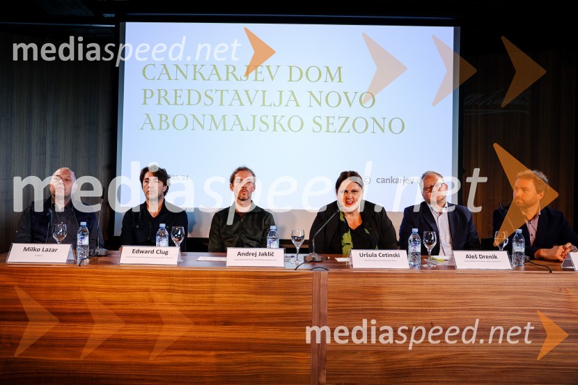 Milko Lazar, skladatelj, pianist;  Edward Clug, umetniški direktor, Balet SNG Maribor;  Andrej Jaklič, Cankarjev dom;  Uršula Cetinski, generalna direktorica, Cankarjev dom; mag. Aleš Drenik, vodja programa resne glasbe, opere in balet, Cankarjev dom;  Vito Žuraj, skladateljNovinarska konferenca Cankarjevega doma s predstavitvijo nove sezone 2023/24