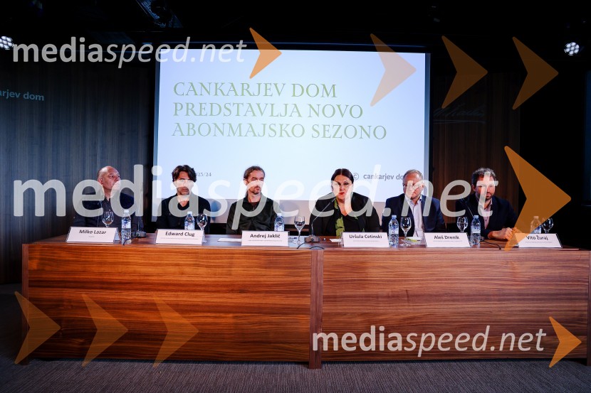  Milko Lazar, skladatelj, pianist;  Edward Clug, umetniški direktor, Balet SNG Maribor;  Andrej Jaklič, Cankarjev dom;  Uršula Cetinski, generalna direktorica, Cankarjev dom; mag. Aleš Drenik, vodja programa resne glasbe, opere in balet, Cankarjev dom;  Vito Žuraj, skladateljNovinarska konferenca Cankarjevega doma s predstavitvijo nove sezone 2023/24