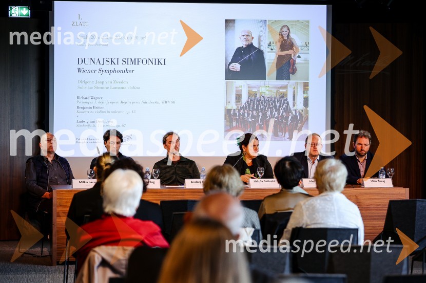  Milko Lazar, skladatelj, pianist;  Edward Clug, umetniški direktor, Balet SNG Maribor;  Andrej Jaklič, Cankarjev dom;  Uršula Cetinski, generalna direktorica, Cankarjev dom; mag. Aleš Drenik, vodja programa resne glasbe, opere in balet, Cankarjev dom;  Vito Žuraj, skladateljNovinarska konferenca Cankarjevega doma s predstavitvijo nove sezone 2023/24