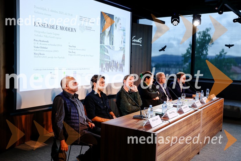  Milko Lazar, skladatelj, pianist;  Edward Clug, umetniški direktor, Balet SNG Maribor;  Andrej Jaklič, Cankarjev dom;  Uršula Cetinski, generalna direktorica, Cankarjev dom; mag. Aleš Drenik, vodja programa resne glasbe, opere in balet, Cankarjev dom;  Vito Žuraj, skladateljNovinarska konferenca Cankarjevega doma s predstavitvijo nove sezone 2023/24