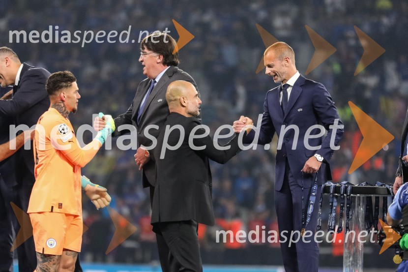  Pep Guardiola, trener, Manchester City;  Aleksander Čeferin, odvetnik in predsednik UEFEUEFA Champions League Final, nogometni finale lige prvakov