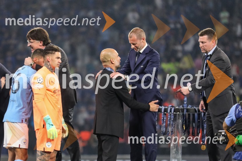  Pep Guardiola, trener, Manchester City;  Aleksander Čeferin, odvetnik in predsednik UEFEUEFA Champions League Final, nogometni finale lige prvakov