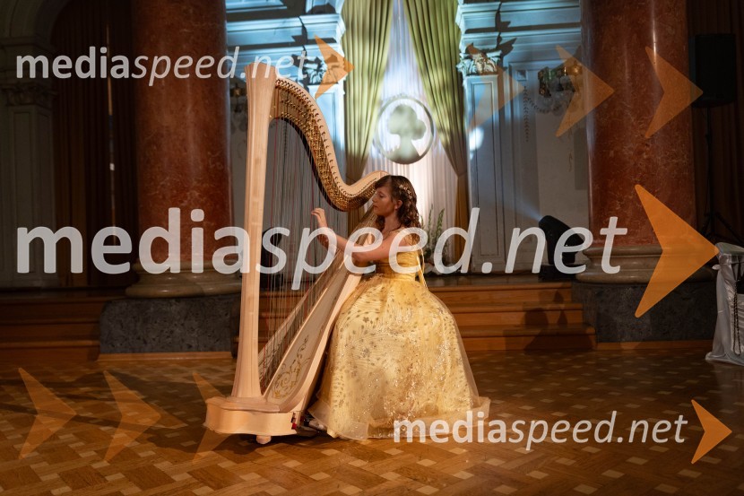  Evelin  Greblo, harfistka Anin ples, unikatnost, dovršenost in dobrodelno poslanstvo z 200 letno tradicijo