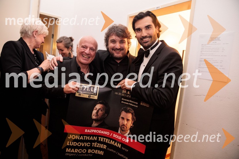  Marco Boemi, dirigent;  Ludovic Tézier, operni pevec;  Jonathan Tetelman, operni pevecV Slovenski filharmoniji  nastopila baritonist Ludovic Tézier in tenorist  Jonathan Tetelman, 71. Ljubljana Festival