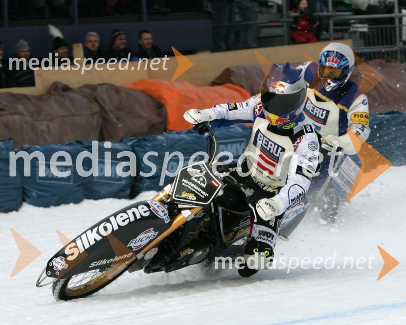 Franz Zorn (Avstrija) in Fredrik Olsson (Švedska)SPEEDWAY NA LEDU, polfinale svetovnega prvenstva posameznikov, 2. dirka