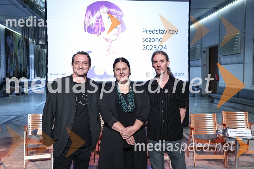  Bogdan Benigar, vodja programa druge glasbe, Cankarjev dom;  Uršula Cetinski, generalna direktorica, Cankarjev dom;  Andrej Jaklič, Cankarjev domCankarjev dom predstavil repertoar sezone 2023/24