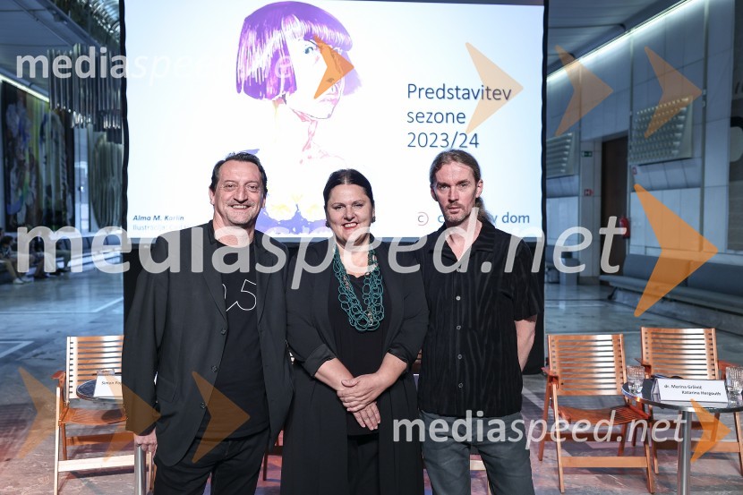  Bogdan Benigar, vodja programa druge glasbe, Cankarjev dom;  Uršula Cetinski, generalna direktorica, Cankarjev dom;  Andrej Jaklič, Cankarjev domCankarjev dom predstavil repertoar sezone 2023/24