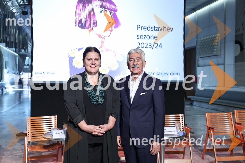  Uršula Cetinski, generalna direktorica, Cankarjev dom;  Rajko Kotnik, bivši višji državni odvetnik, predsednik Lions kluba Ljubljana RožnikCankarjev dom predstavil repertoar sezone 2023/24