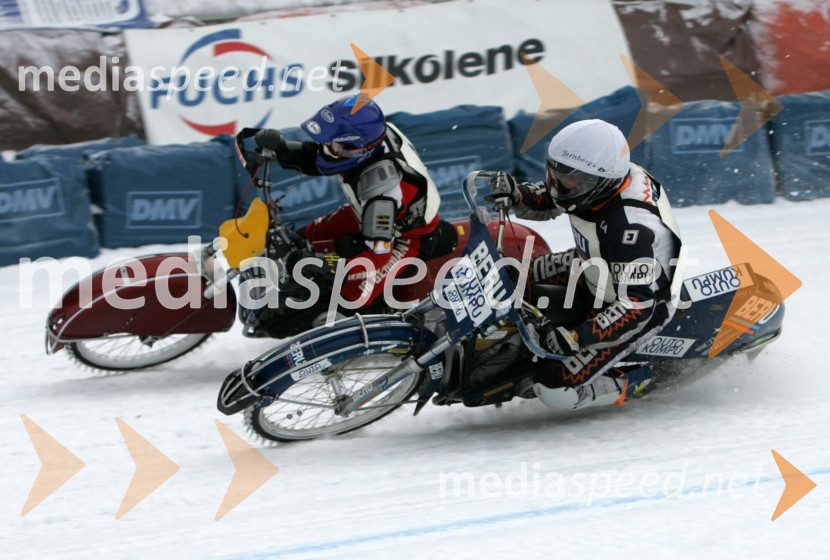 Maksim Zakharov (Rusija) in Per Olov Serenius (Švedska)SPEEDWAY NA LEDU, polfinale svetovnega prvenstva posameznikov, 2. dirka