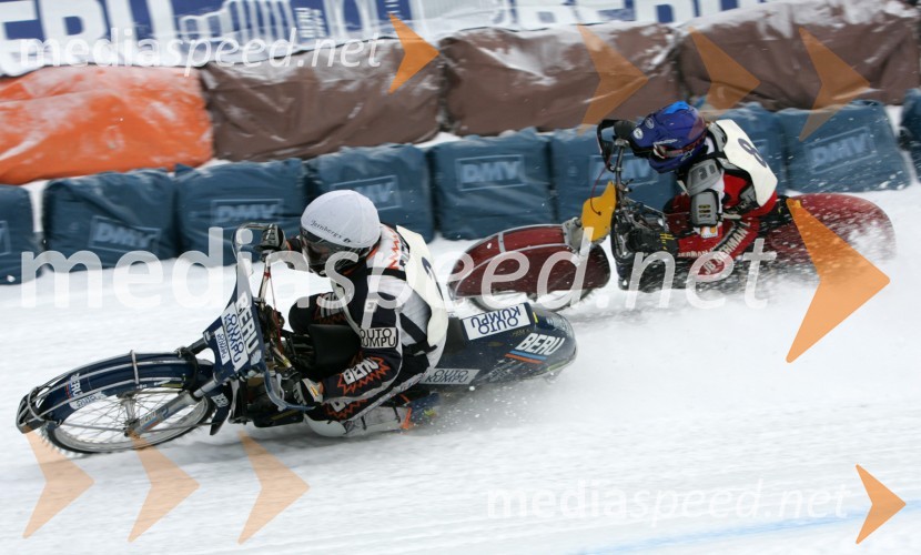 Maksim Zakharov (Rusija) in Per Olov Serenius (Švedska)SPEEDWAY NA LEDU, polfinale svetovnega prvenstva posameznikov, 2. dirka