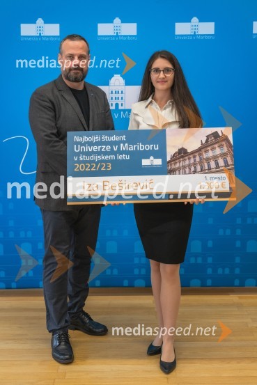 prof. dr.  Tomaž  Keresteš, dekan za izobraževalno dejavnost PF Maribor;  Iza  Beširević, Pravna fakulteta UMNajboljša študentka Univerze v Mariboru je Iza Beširević
