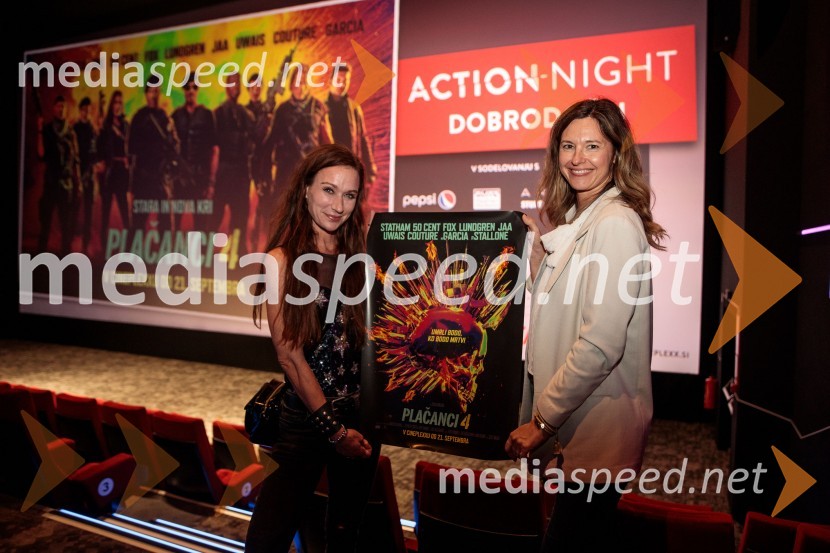  Erter Pust,  novinarka TV Koper Capodistria;  Karin Sabadin, TV voditeljicaAction Night s filmom Plačanci 4 v Cineplexx Ljubljana